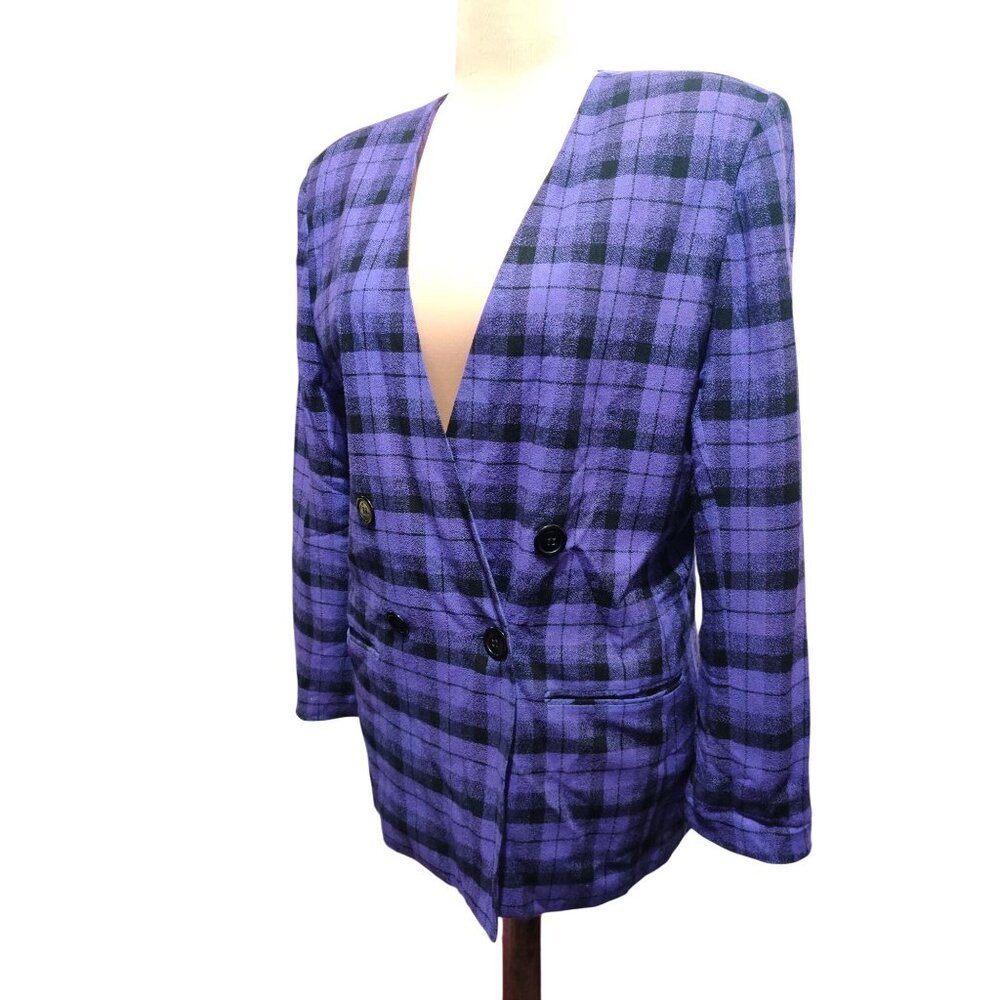 Vintage Chad Stevens 12 Purple Plaid Double Breasted Power Suit Blazer Made USA - Picture 13 of 13